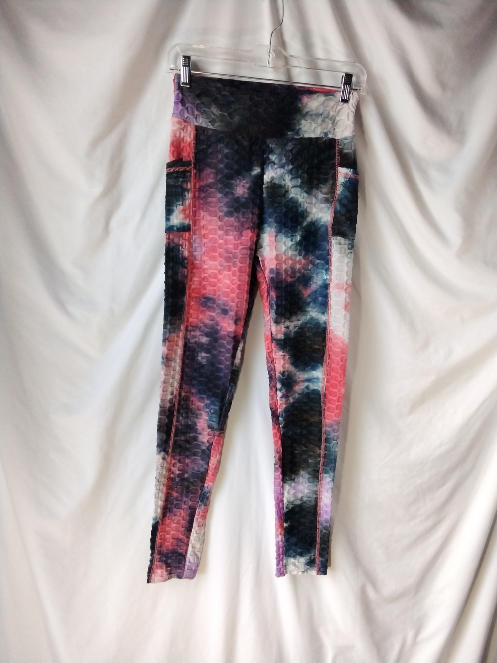 Aq Sport High-Waist Tie-Dye Textured Leggings - Pink Multi